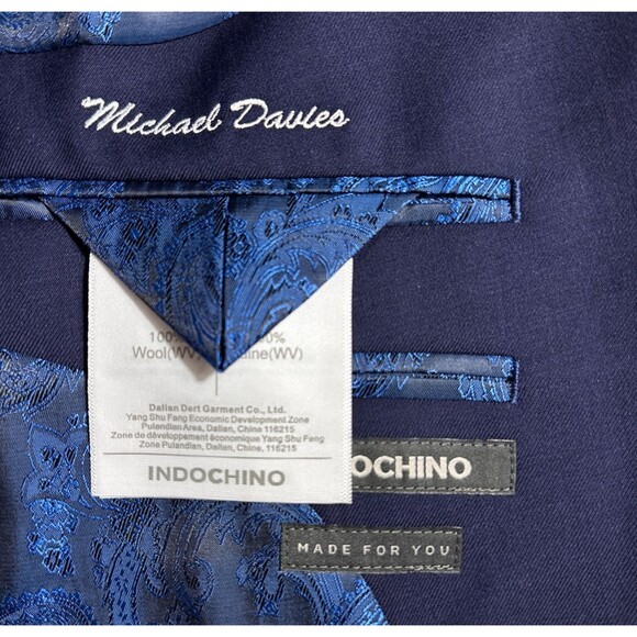 INDOCHINO Mens Navy Blazer 40S Sport Coat Two Button Jacket 100% Wool Blue Suits - Picture 13 of 14